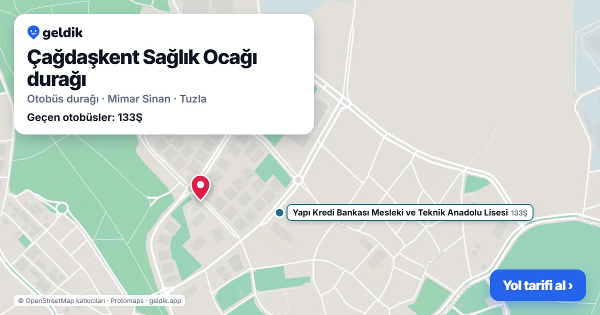 Çağdaşkent Sağlık Ocağı otobüs durağı haritada: konumu ve yakındaki duraklar