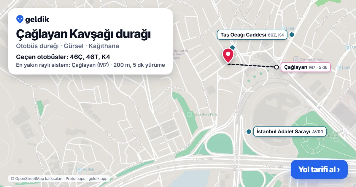 Çağlayan Kavşağı otobüs durağı haritada: konumu ve yakındaki duraklar