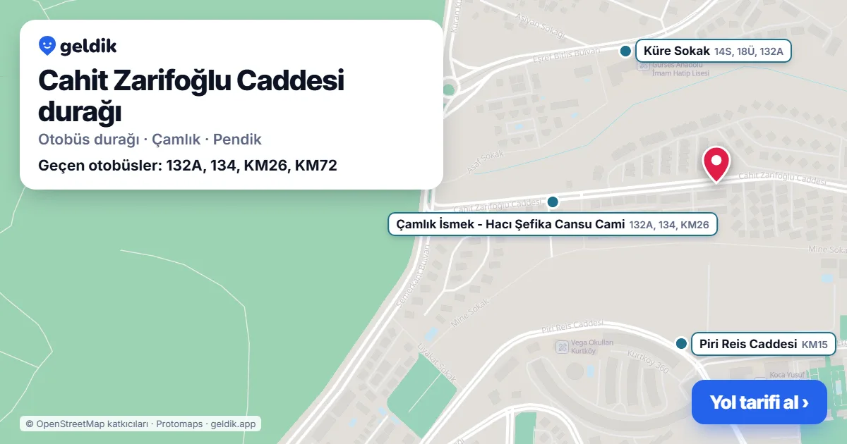 Cahit Zarifoğlu Caddesi otobüs durağı haritada: konumu ve yakındaki duraklar