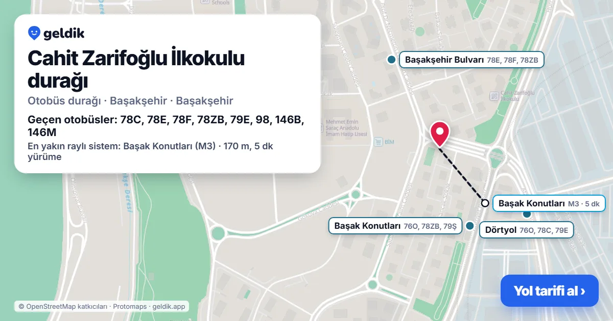 Cahit Zarifoğlu İlkokulu otobüs durağı haritada: konumu ve yakındaki duraklar