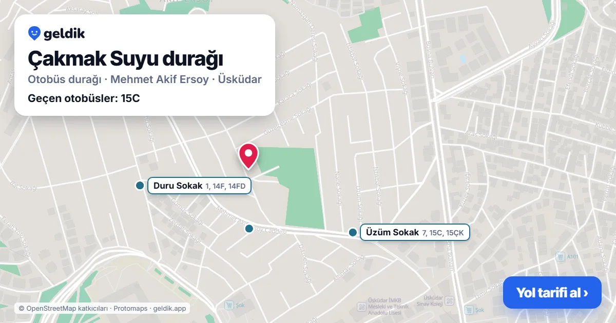 Çakmak Suyu otobüs durağı haritada: konumu ve yakındaki duraklar