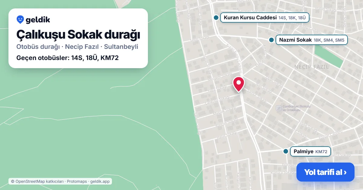Çalıkuşu Sokak otobüs durağı haritada: konumu ve yakındaki duraklar