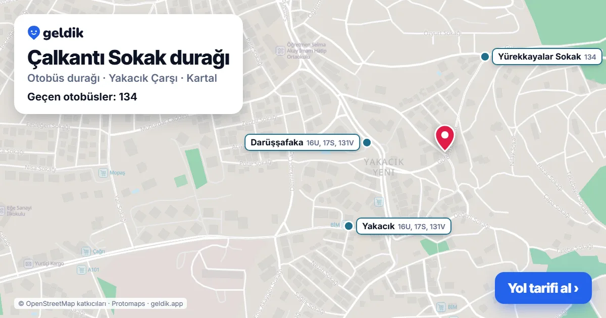 Çalkantı Sokak otobüs durağı haritada: konumu ve yakındaki duraklar