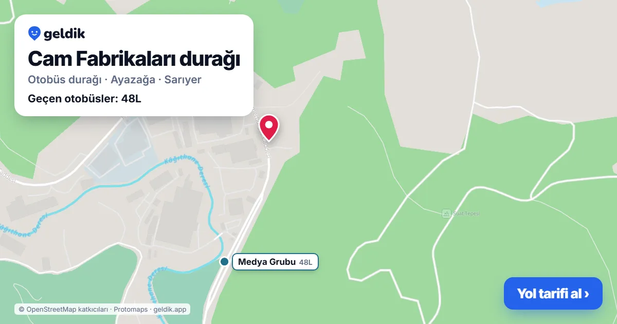 Cam Fabrikaları otobüs durağı haritada: konumu ve yakındaki duraklar