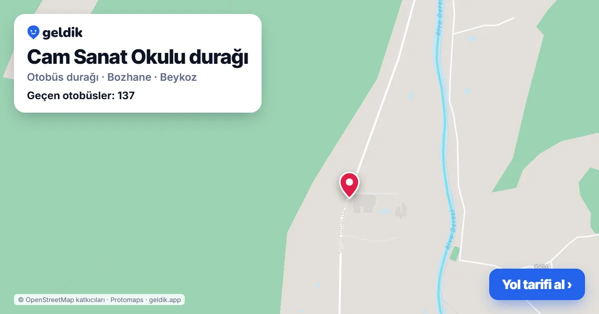 Cam Sanat Okulu otobüs durağı haritada: konumu ve yakındaki duraklar
