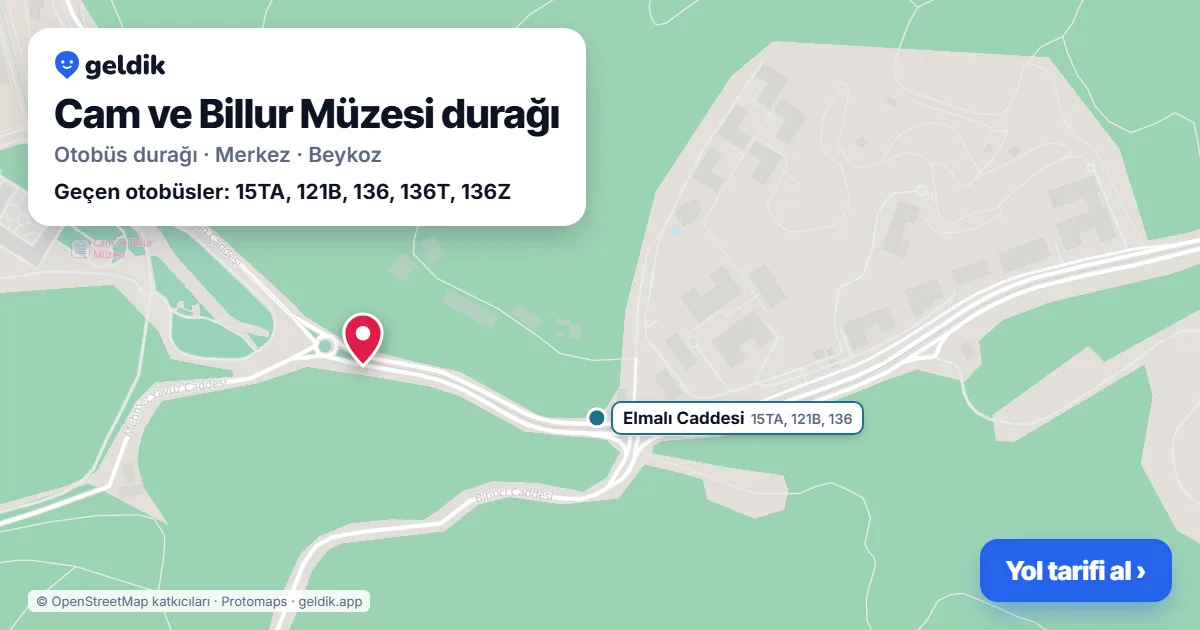 Cam ve Billur Müzesi otobüs durağı haritada: konumu ve yakındaki duraklar