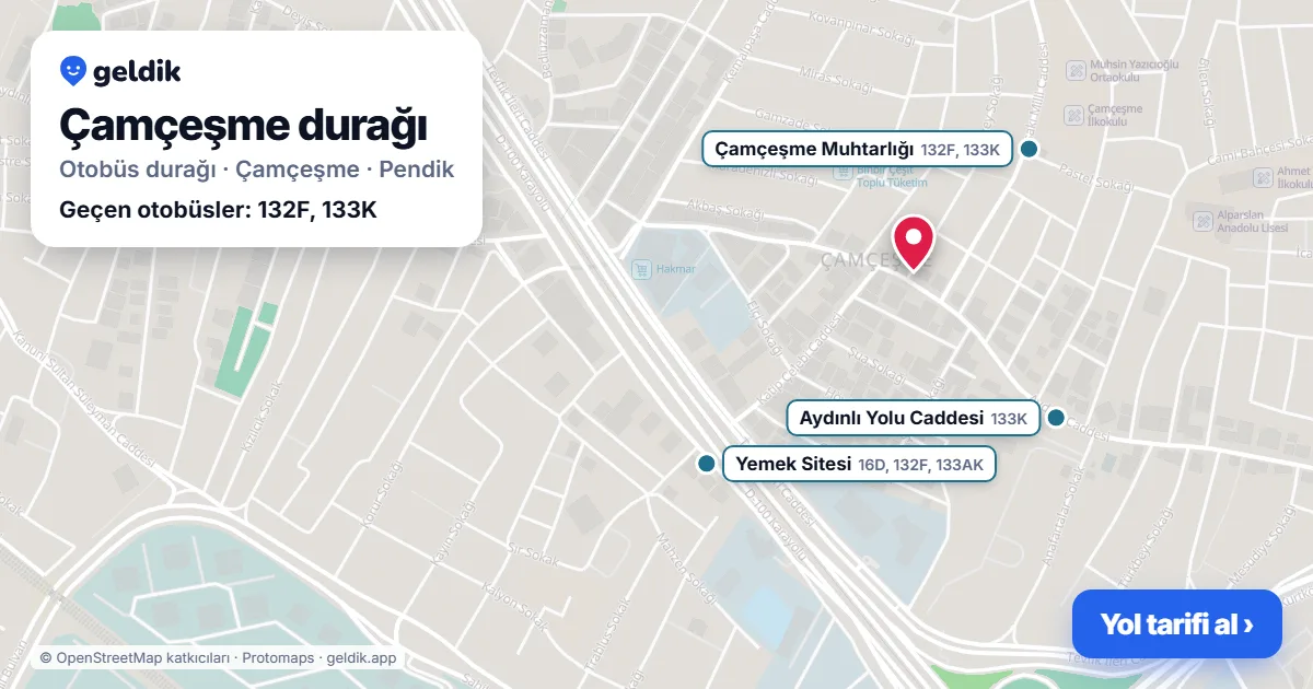 Çamçeşme otobüs durağı haritada: konumu ve yakındaki duraklar