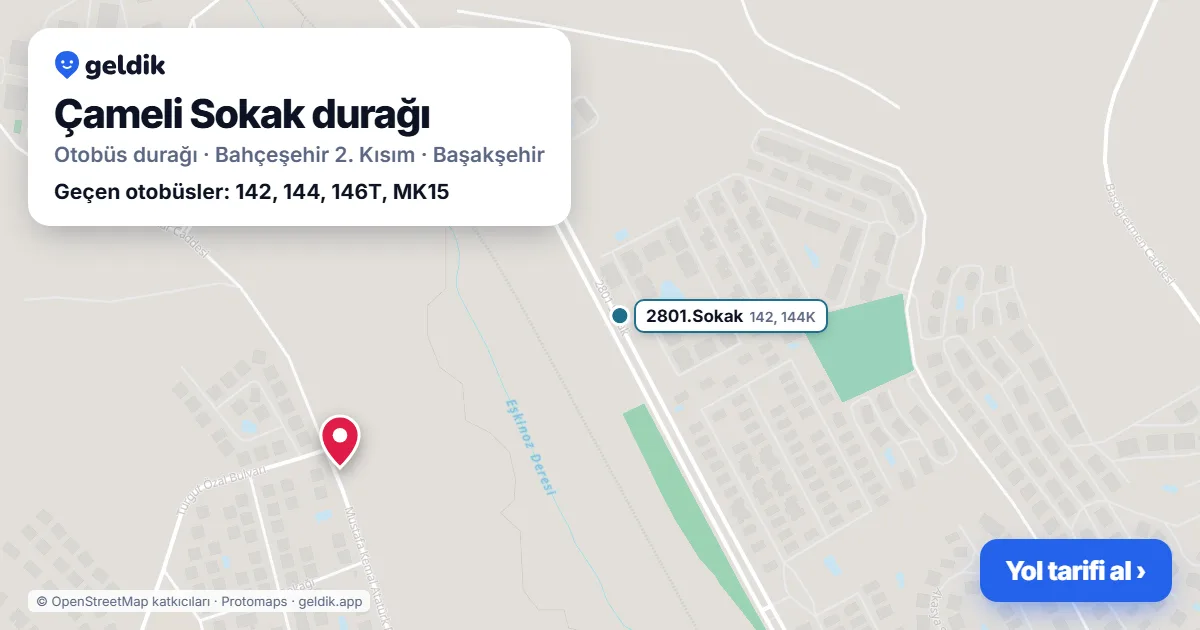 Çameli Sokak otobüs durağı haritada: konumu ve yakındaki duraklar