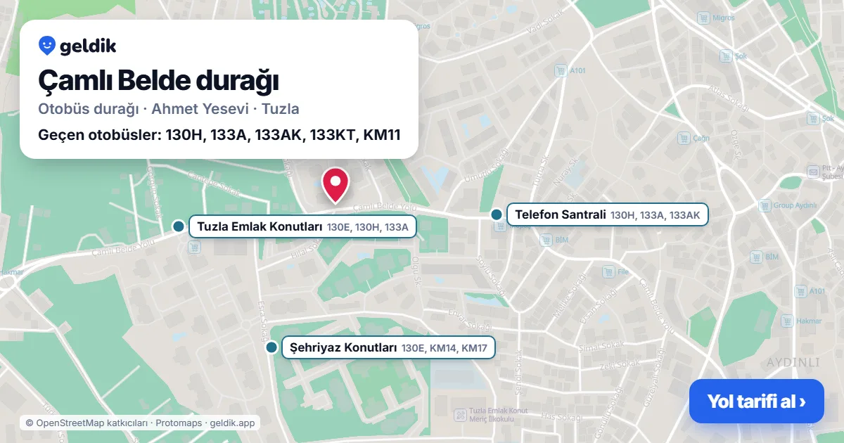 Çamlı Belde otobüs durağı haritada: konumu ve yakındaki duraklar