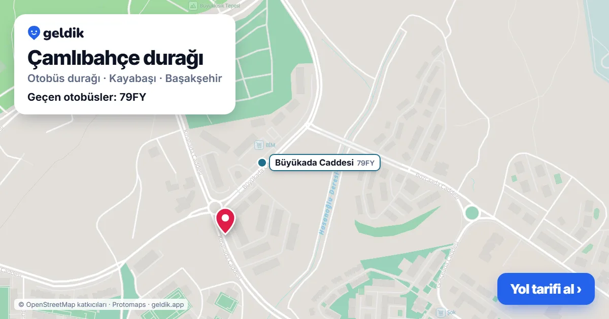Çamlıbahçe otobüs durağı haritada: konumu ve yakındaki duraklar