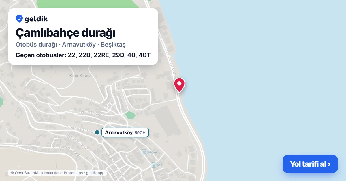 Çamlıbahçe otobüs durağı haritada: konumu ve yakındaki duraklar