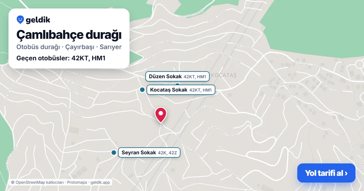 Çamlıbahçe otobüs durağı haritada: konumu ve yakındaki duraklar