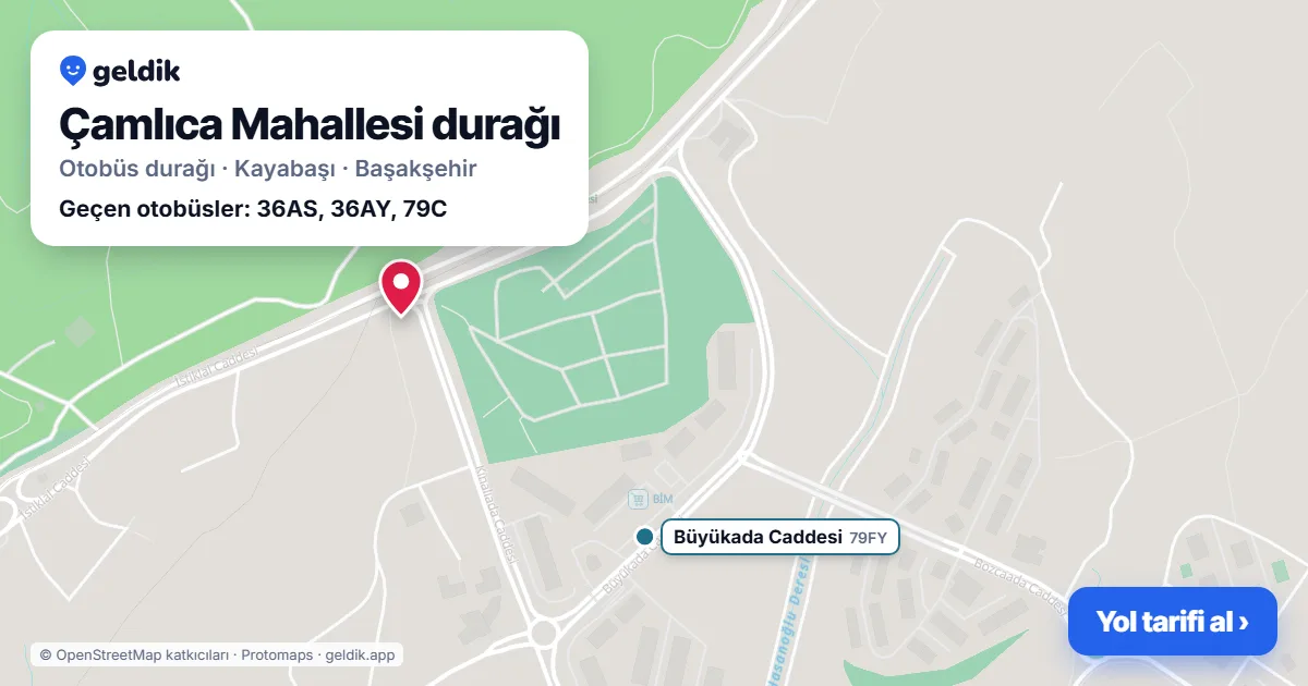 Çamlıca Mahallesi otobüs durağı haritada: konumu ve yakındaki duraklar