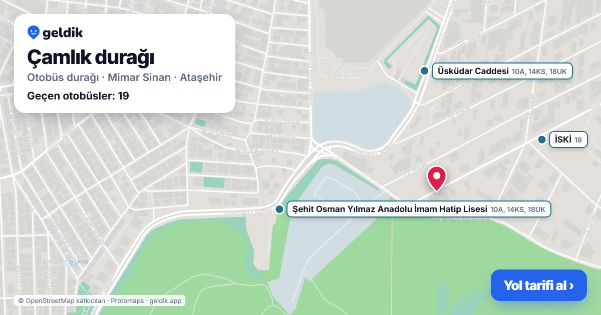 Çamlık otobüs durağı haritada: konumu ve yakındaki duraklar
