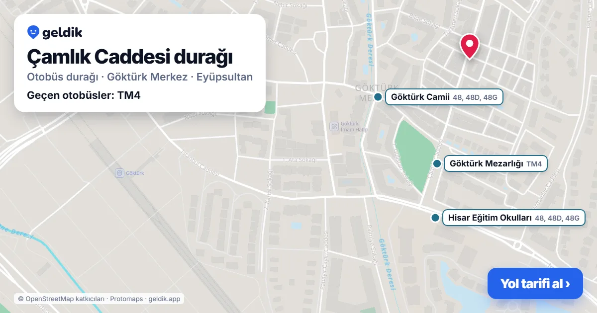Çamlık Caddesi otobüs durağı haritada: konumu ve yakındaki duraklar