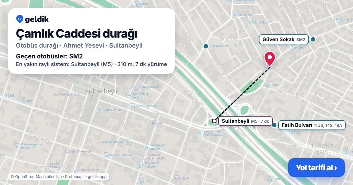 Çamlık Caddesi otobüs durağı haritada: konumu ve yakındaki duraklar