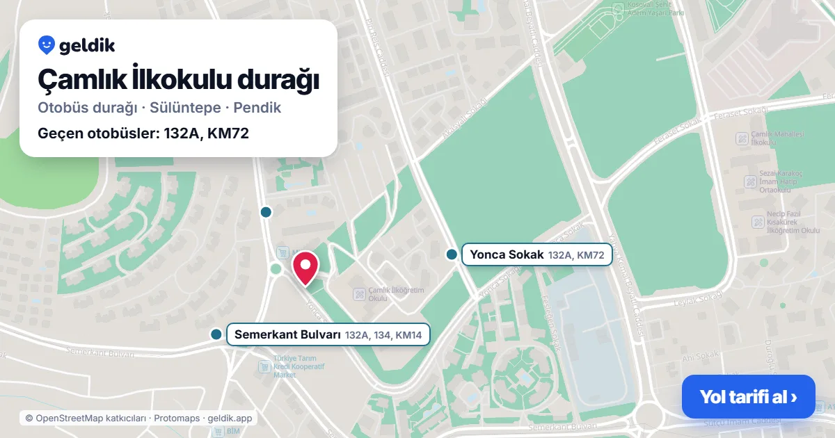 Çamlık İlkokulu otobüs durağı haritada: konumu ve yakındaki duraklar