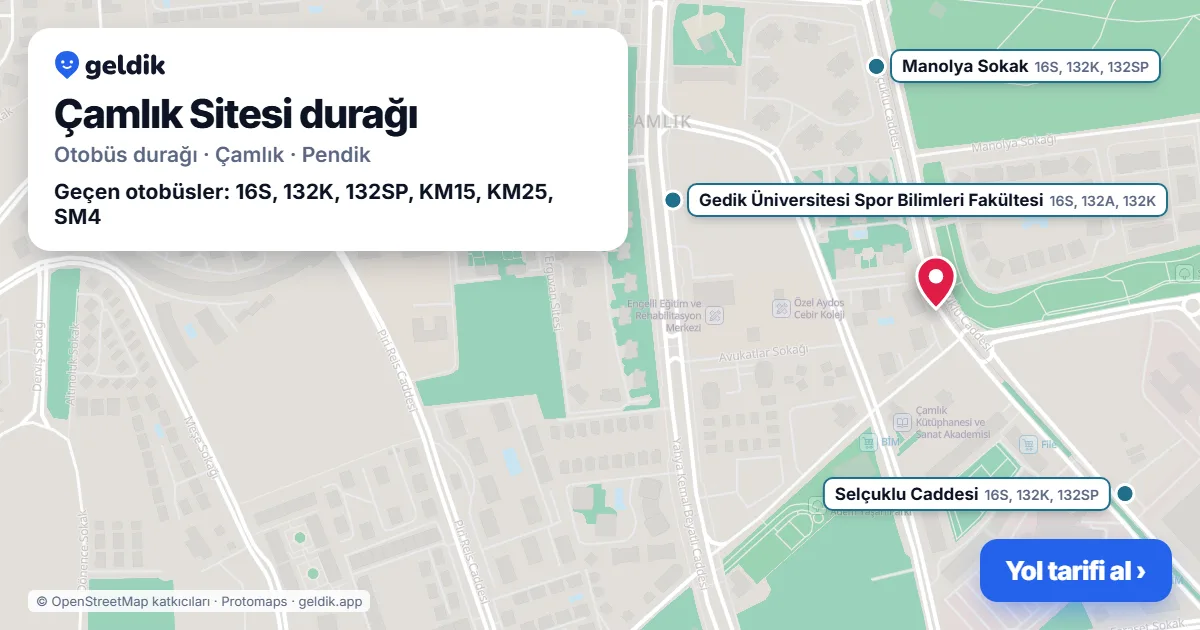 Çamlık Sitesi otobüs durağı haritada: konumu ve yakındaki duraklar