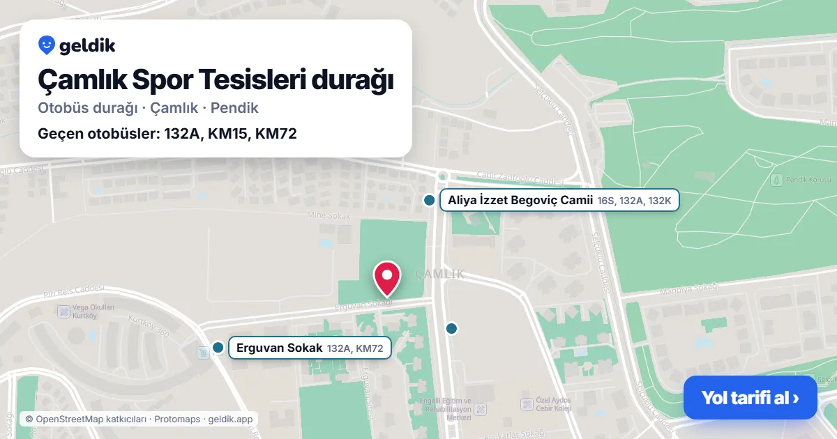 Çamlık Spor Tesisleri otobüs durağı haritada: konumu ve yakındaki duraklar
