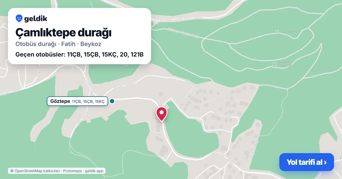 Çamlıktepe otobüs durağı haritada: konumu ve yakındaki duraklar