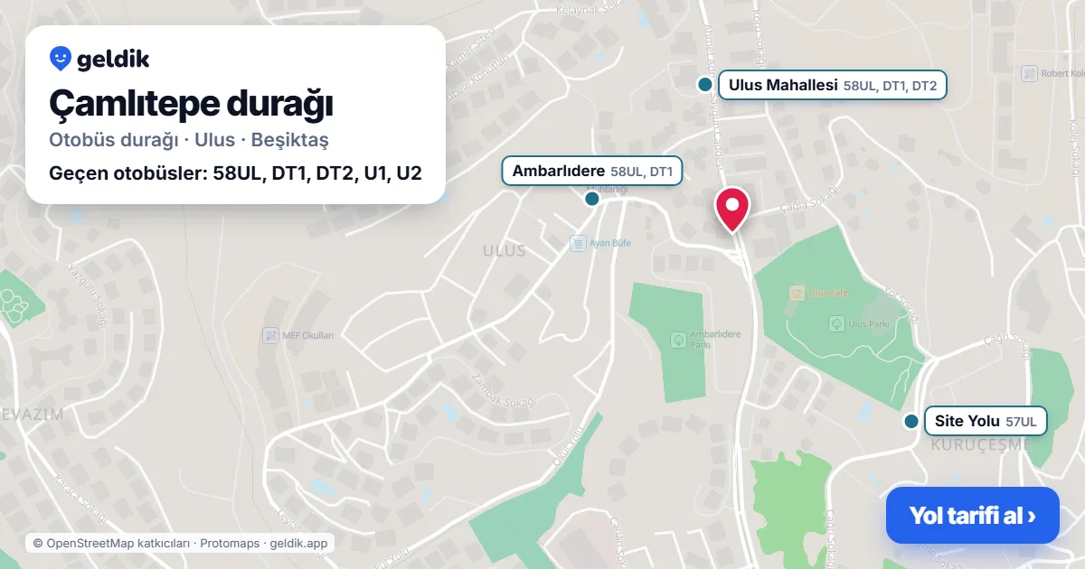 Çamlıtepe otobüs durağı haritada: konumu ve yakındaki duraklar