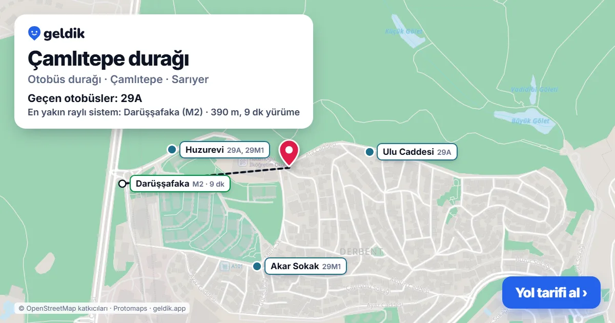 Çamlıtepe otobüs durağı haritada: konumu ve yakındaki duraklar