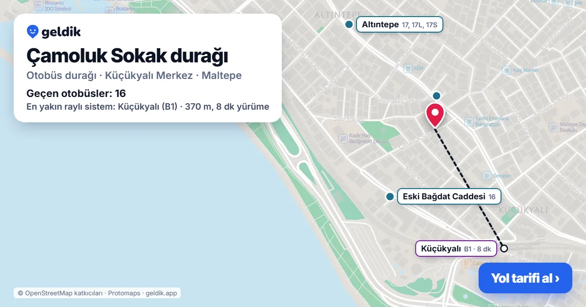Çamoluk Sokak otobüs durağı haritada: konumu ve yakındaki duraklar