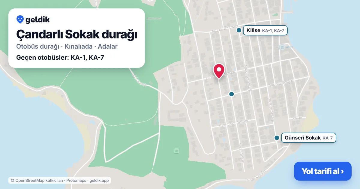 Çandarlı Sokak otobüs durağı haritada: konumu ve yakındaki duraklar