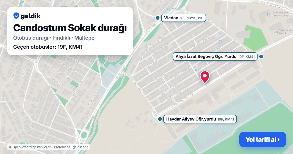 Candostum Sokak otobüs durağı haritada: konumu ve yakındaki duraklar