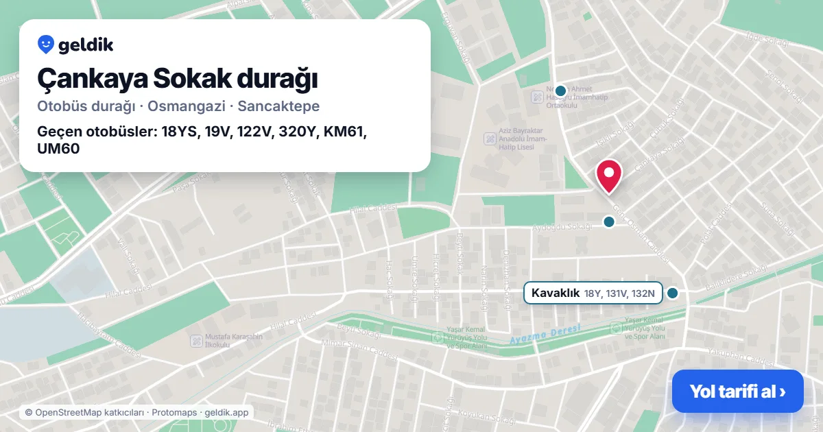 Çankaya Sokak otobüs durağı haritada: konumu ve yakındaki duraklar