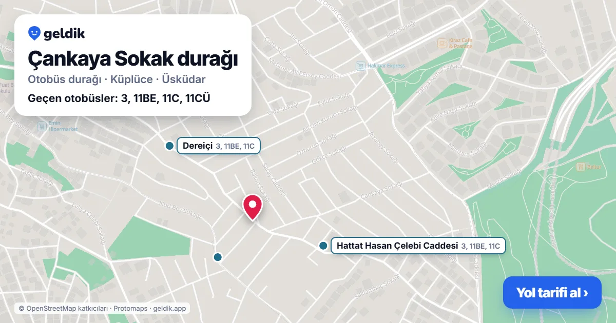 Çankaya Sokak otobüs durağı haritada: konumu ve yakındaki duraklar