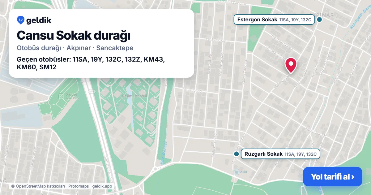 Cansu Sokak otobüs durağı haritada: konumu ve yakındaki duraklar