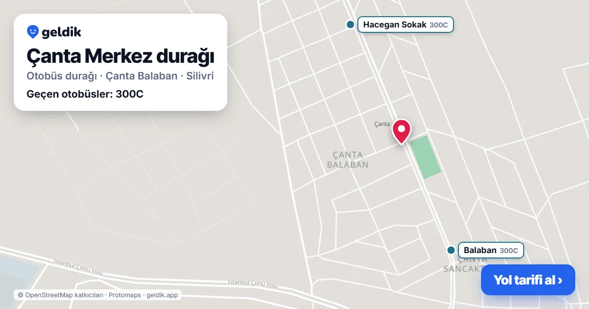 Çanta Merkez otobüs durağı haritada: konumu ve yakındaki duraklar