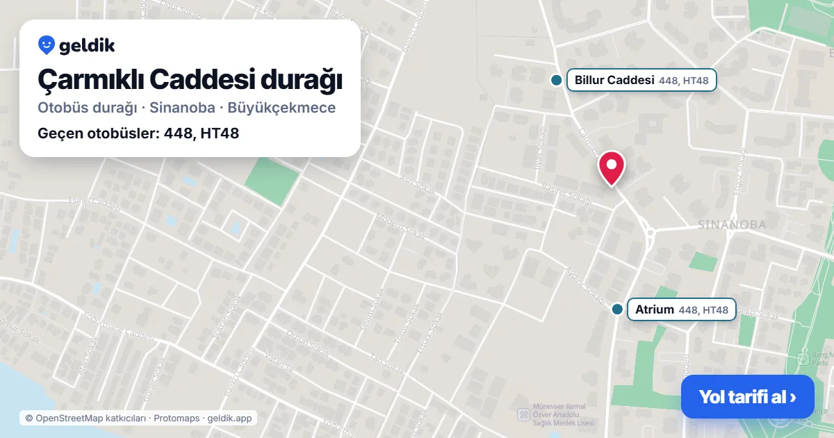 Çarmıklı Caddesi otobüs durağı haritada: konumu ve yakındaki duraklar
