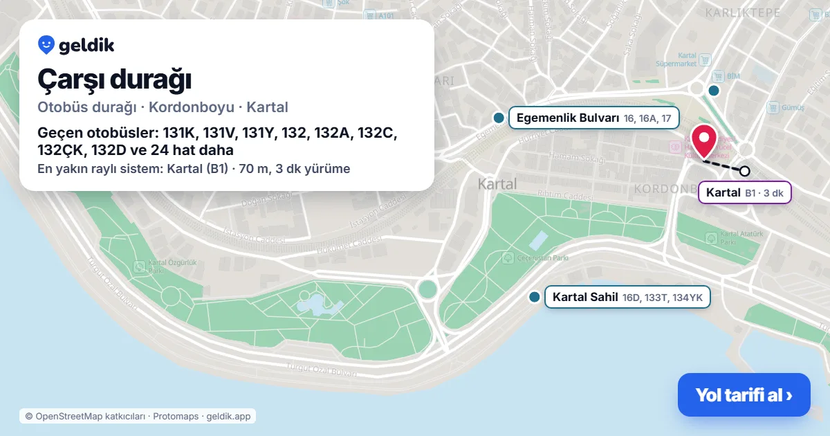 Çarşı otobüs durağı haritada: konumu ve yakındaki duraklar