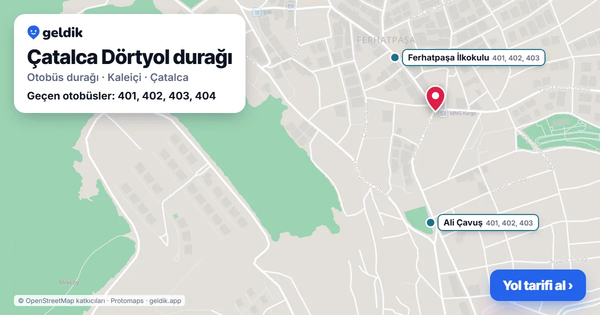 Çatalca Dörtyol otobüs durağı haritada: konumu ve yakındaki duraklar