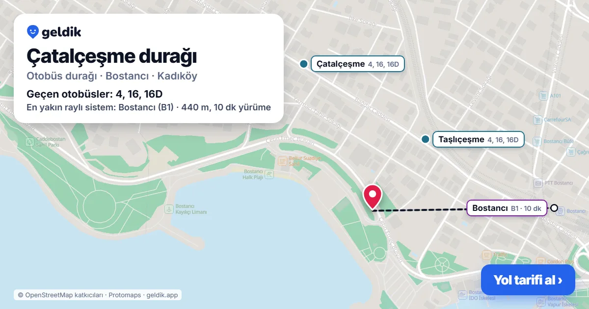 Çatalçeşme otobüs durağı haritada: konumu ve yakındaki duraklar