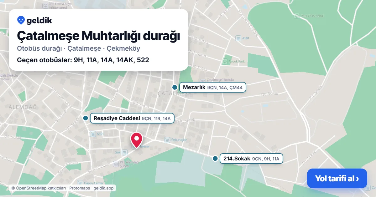Çatalmeşe Muhtarlığı otobüs durağı haritada: konumu ve yakındaki duraklar