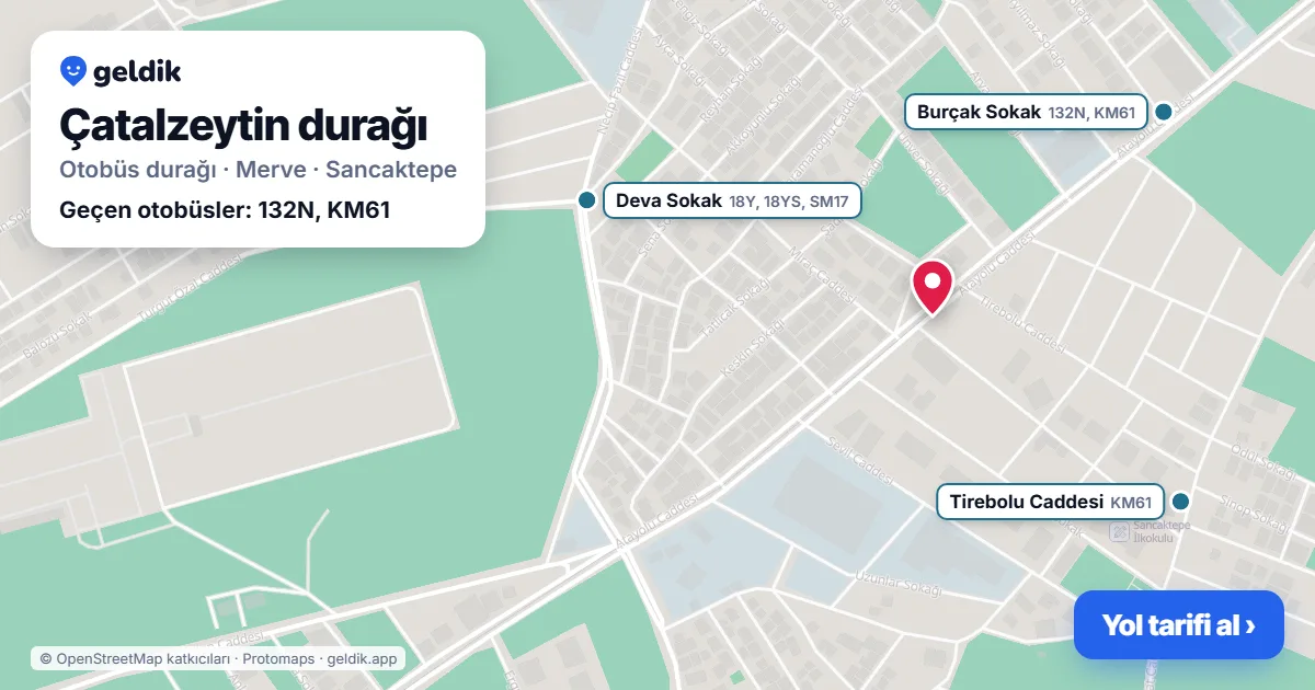 Çatalzeytin otobüs durağı haritada: konumu ve yakındaki duraklar