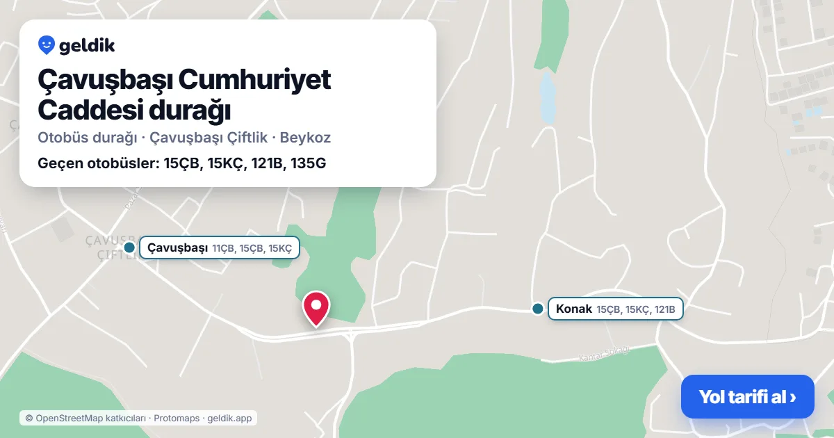 Çavuşbaşı Cumhuriyet Caddesi otobüs durağı haritada: konumu ve yakındaki duraklar