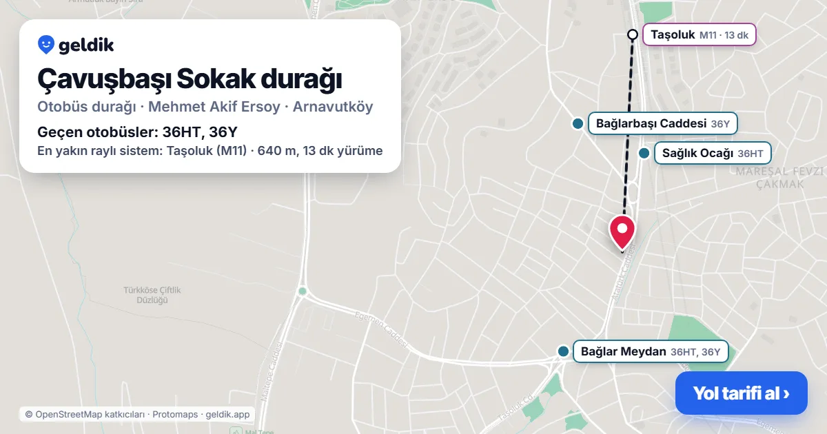 Çavuşbaşı Sokak otobüs durağı haritada: konumu ve yakındaki duraklar