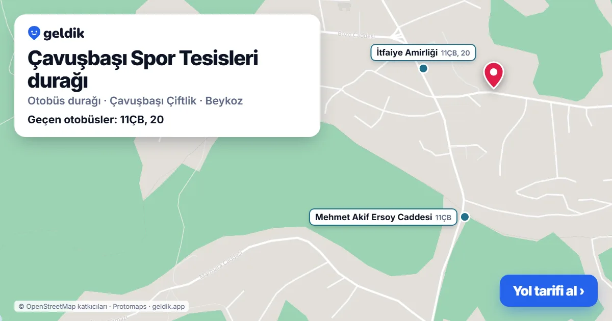 Çavuşbaşı Spor Tesisleri otobüs durağı haritada: konumu ve yakındaki duraklar