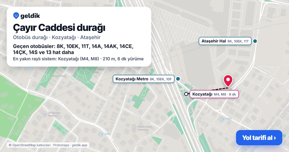 Çayır Caddesi otobüs durağı haritada: konumu ve yakındaki duraklar