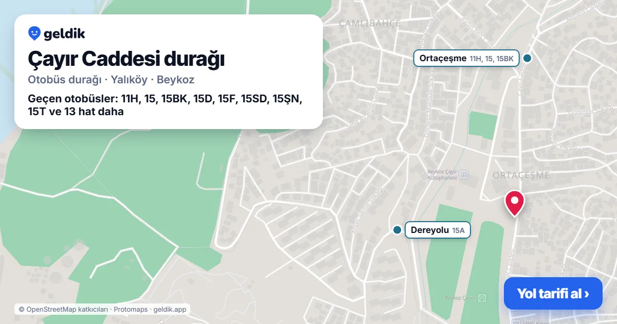 Çayır Caddesi otobüs durağı haritada: konumu ve yakındaki duraklar