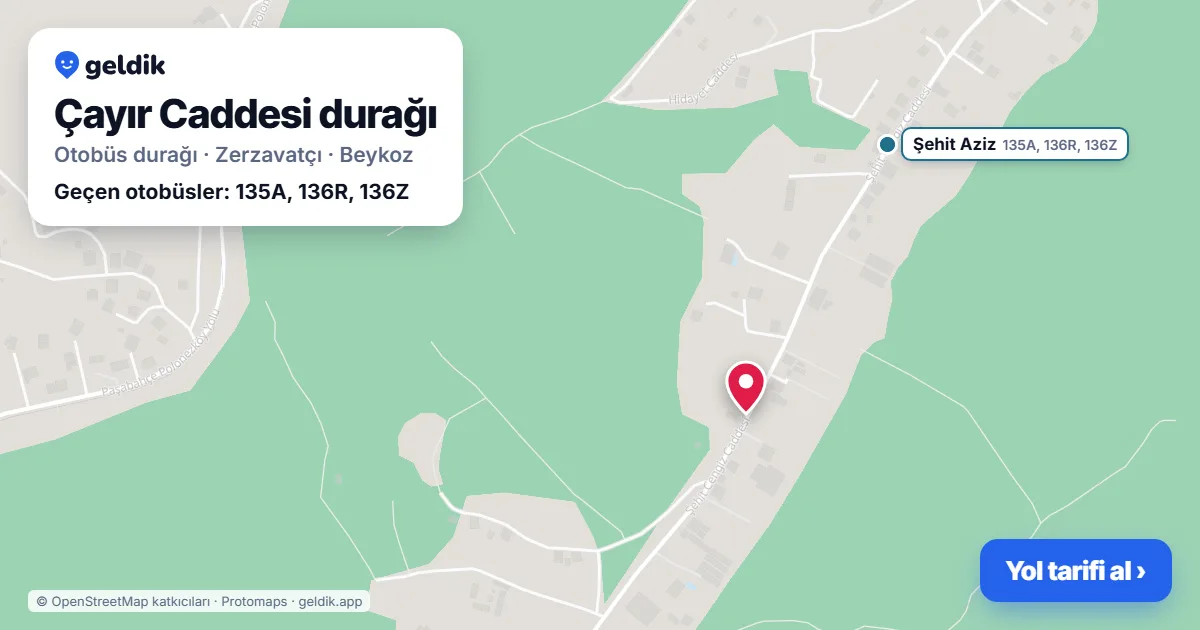 Çayır Caddesi otobüs durağı haritada: konumu ve yakındaki duraklar