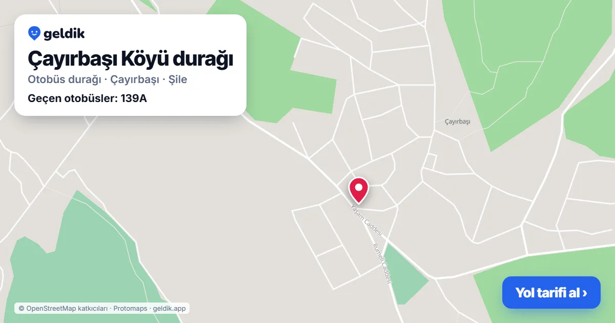 Çayırbaşı Köyü otobüs durağı haritada: konumu ve yakındaki duraklar
