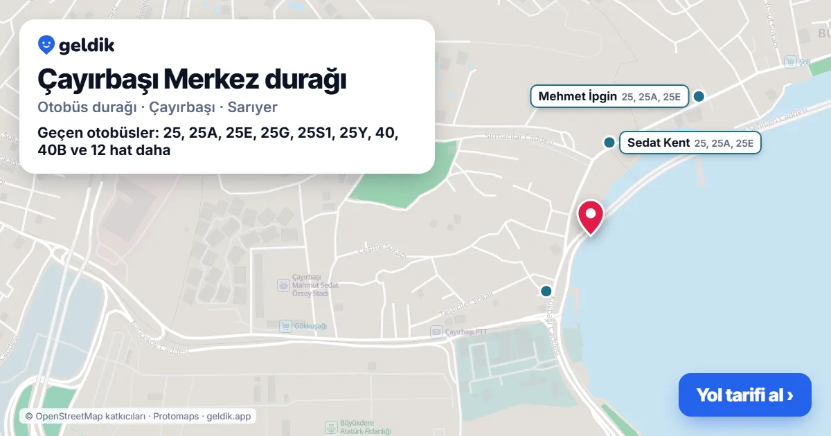 Çayırbaşı Merkez otobüs durağı haritada: konumu ve yakındaki duraklar