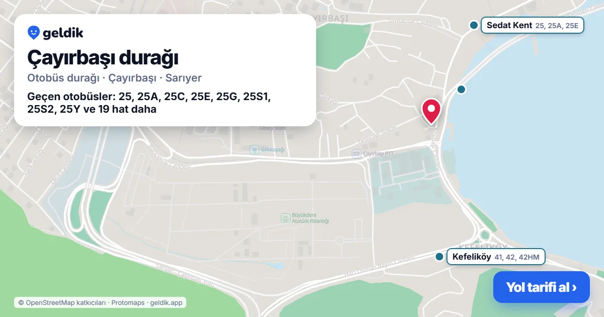 Çayırbaşı otobüs durağı haritada: konumu ve yakındaki duraklar