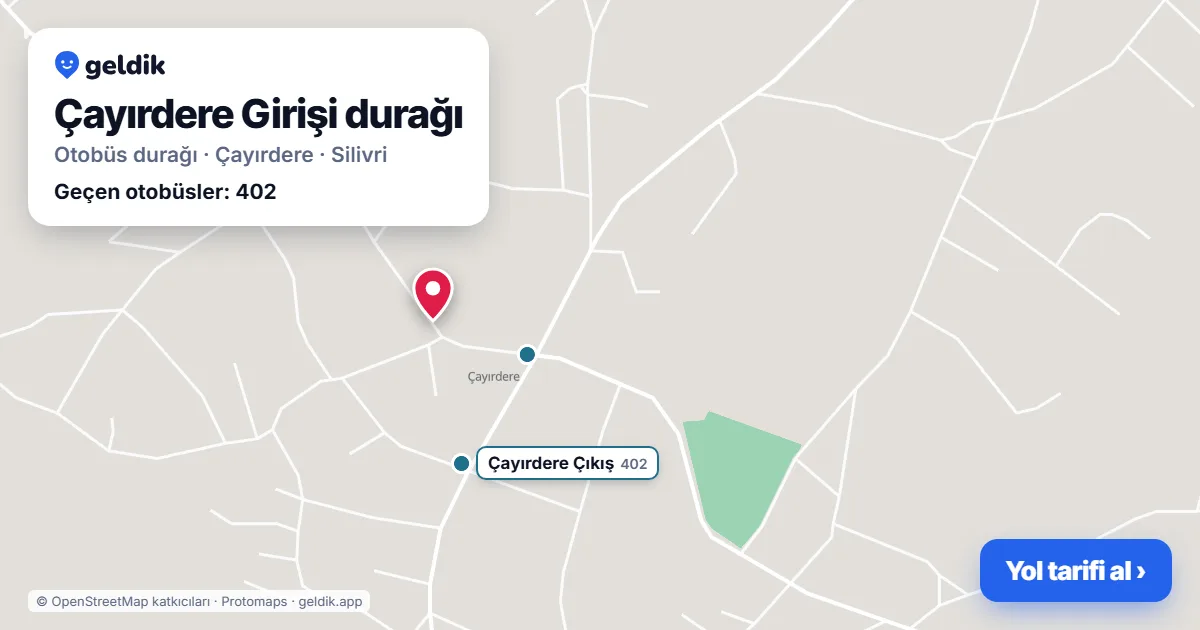 Çayırdere Girişi otobüs durağı haritada: konumu ve yakındaki duraklar