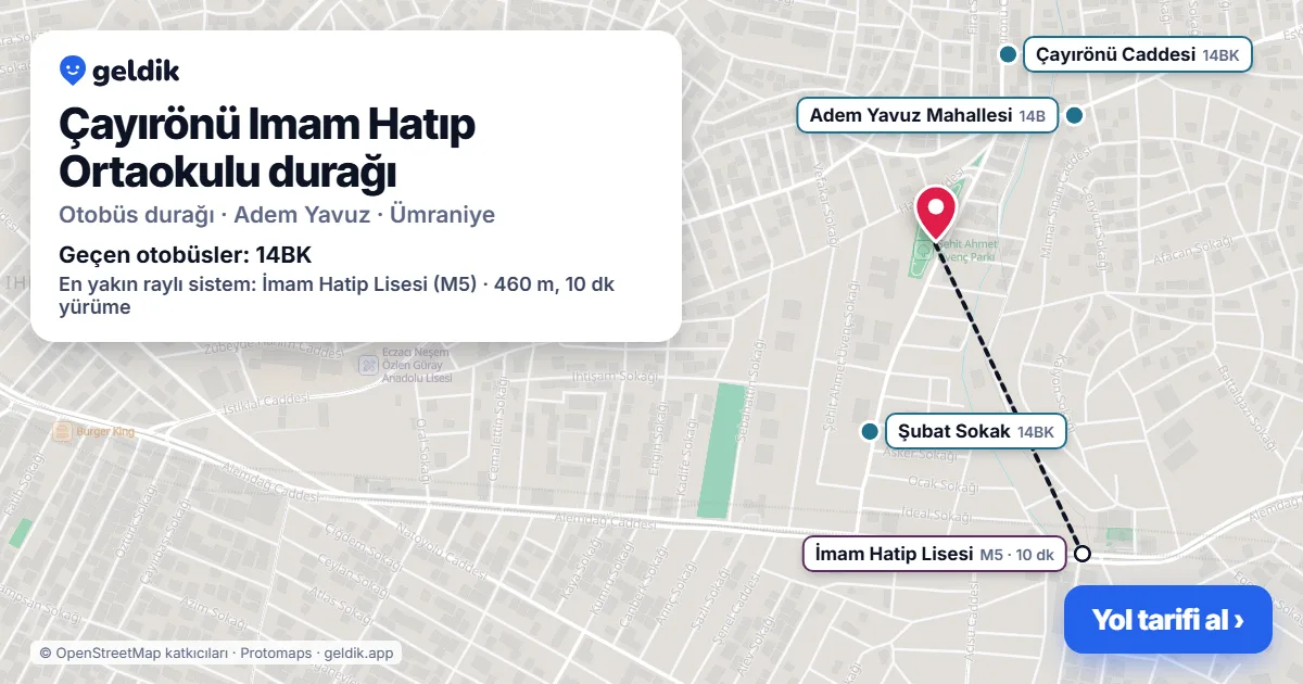 Çayırönü Imam Hatıp Ortaokulu otobüs durağı haritada: konumu ve yakındaki duraklar